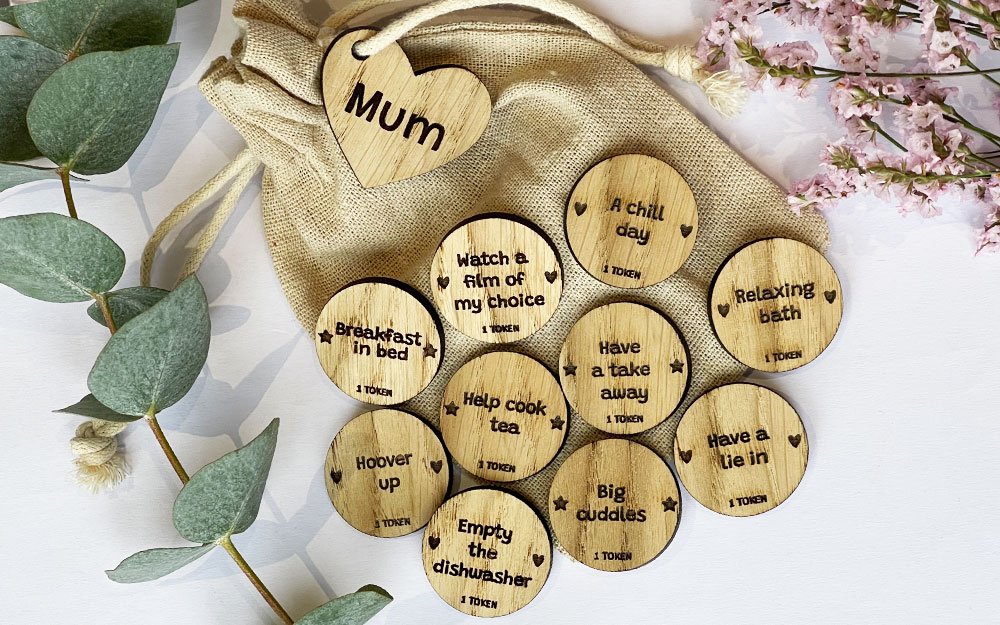 Personalised Mothers Day Tokens and Bag