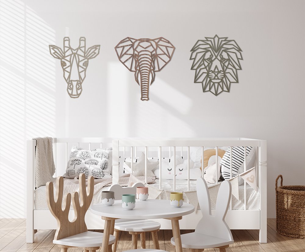 Africa Trio - Geometric Lion, Elephant, Giraffe